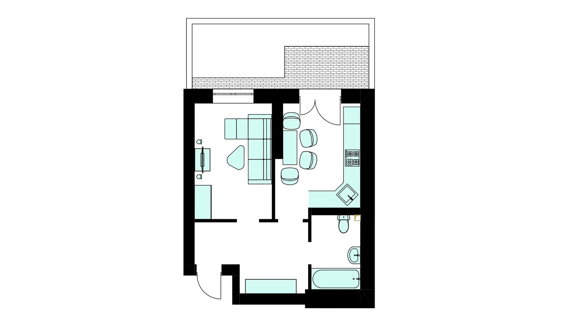 Планування 1-кімнатної квартири в Клубна резиденція O'Club  39.83 м², фото 447048