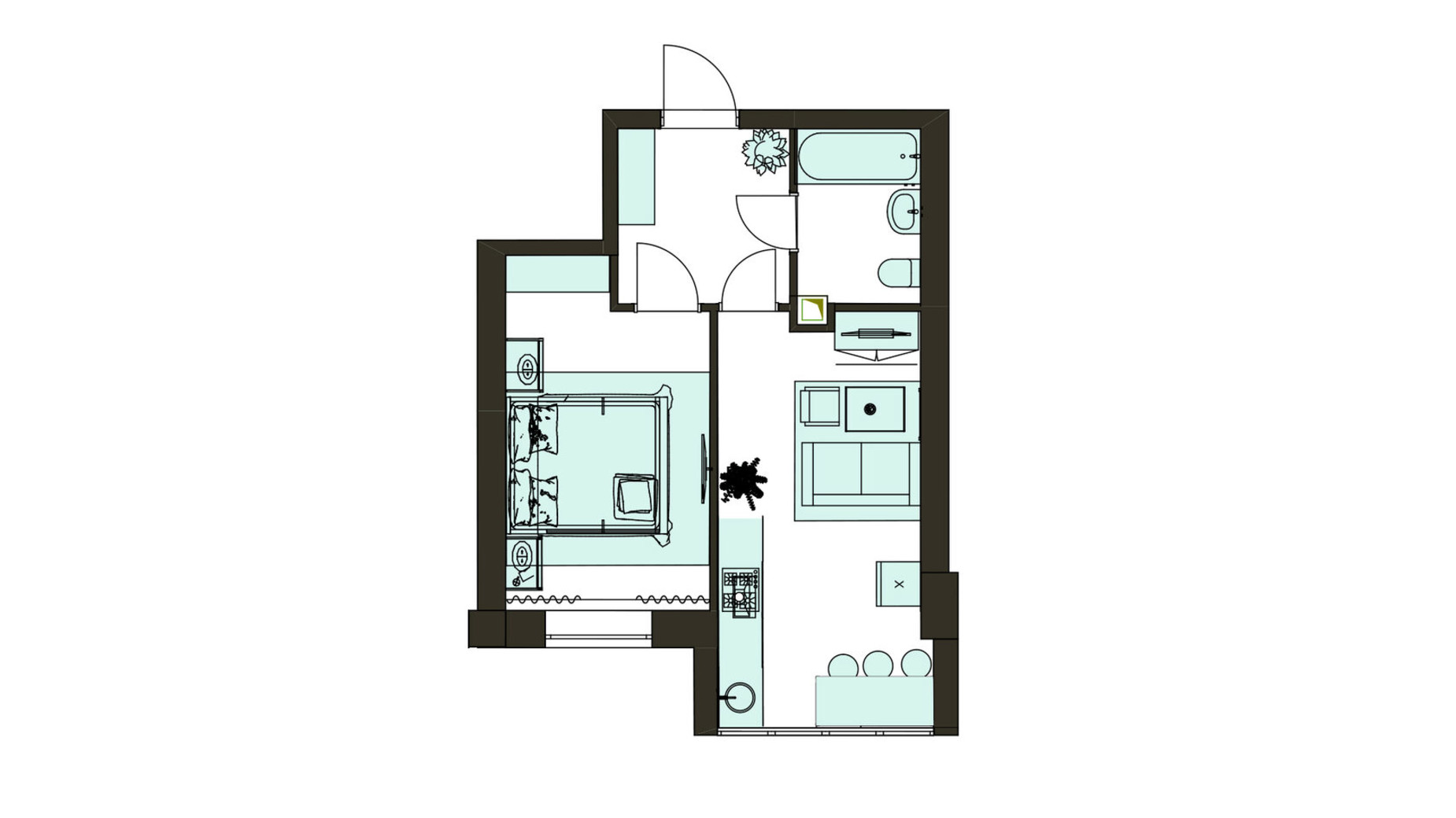 Планировка 1-комнатной квартиры в Клубная резиденция O'Club  36.88 м², фото 447051