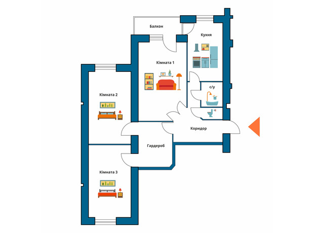 ЖК Новый Эдем: планировка 3-комнатной квартиры 89.8 м²
