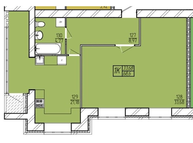 ЖК Амстердам: планування 1-кімнатної квартири 68.6 м²