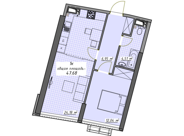 ЖК Атмосфера: планування 1-кімнатної квартири 47.68 м²