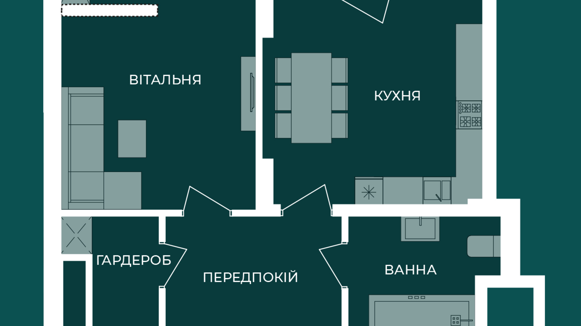 Планування 1-кімнатної квартири в ЖК HydroPark DeLuxe 45.56 м², фото 449235