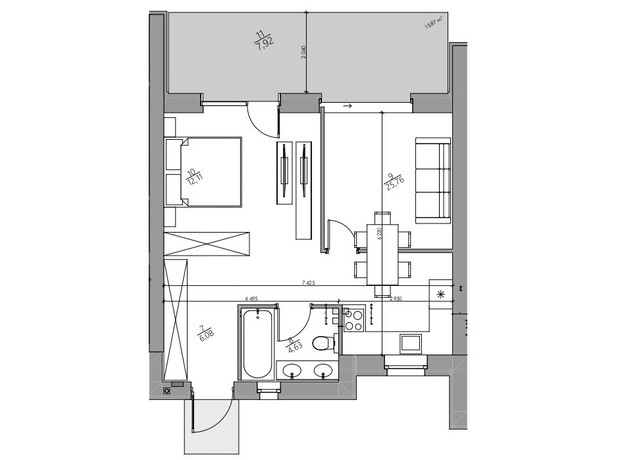 КГ YOND.City: планировка 1-комнатной квартиры 56.5 м²