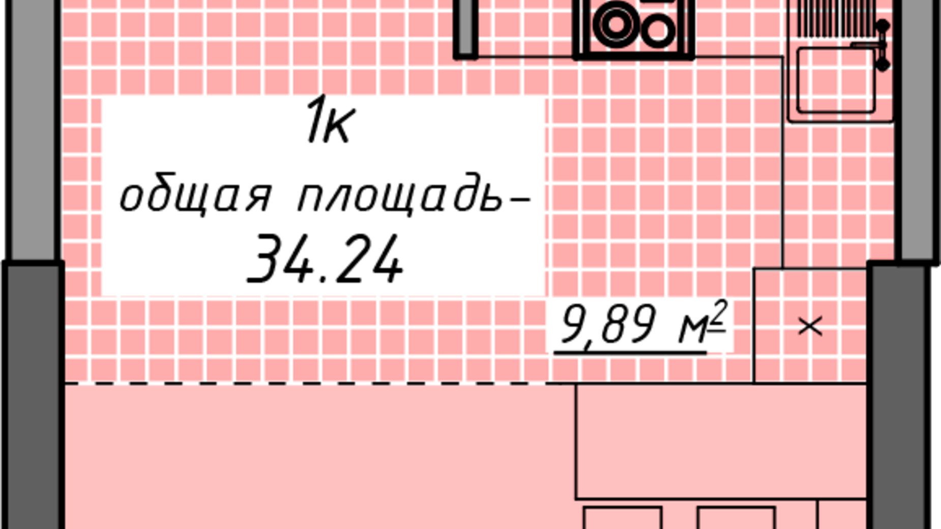 Планировка квартиры студии в ЖК Атмосфера 34.24 м², фото 449365