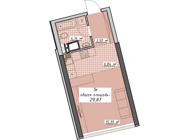ЖК Атмосфера: планировка 1-комнатной квартиры 29.87 м²