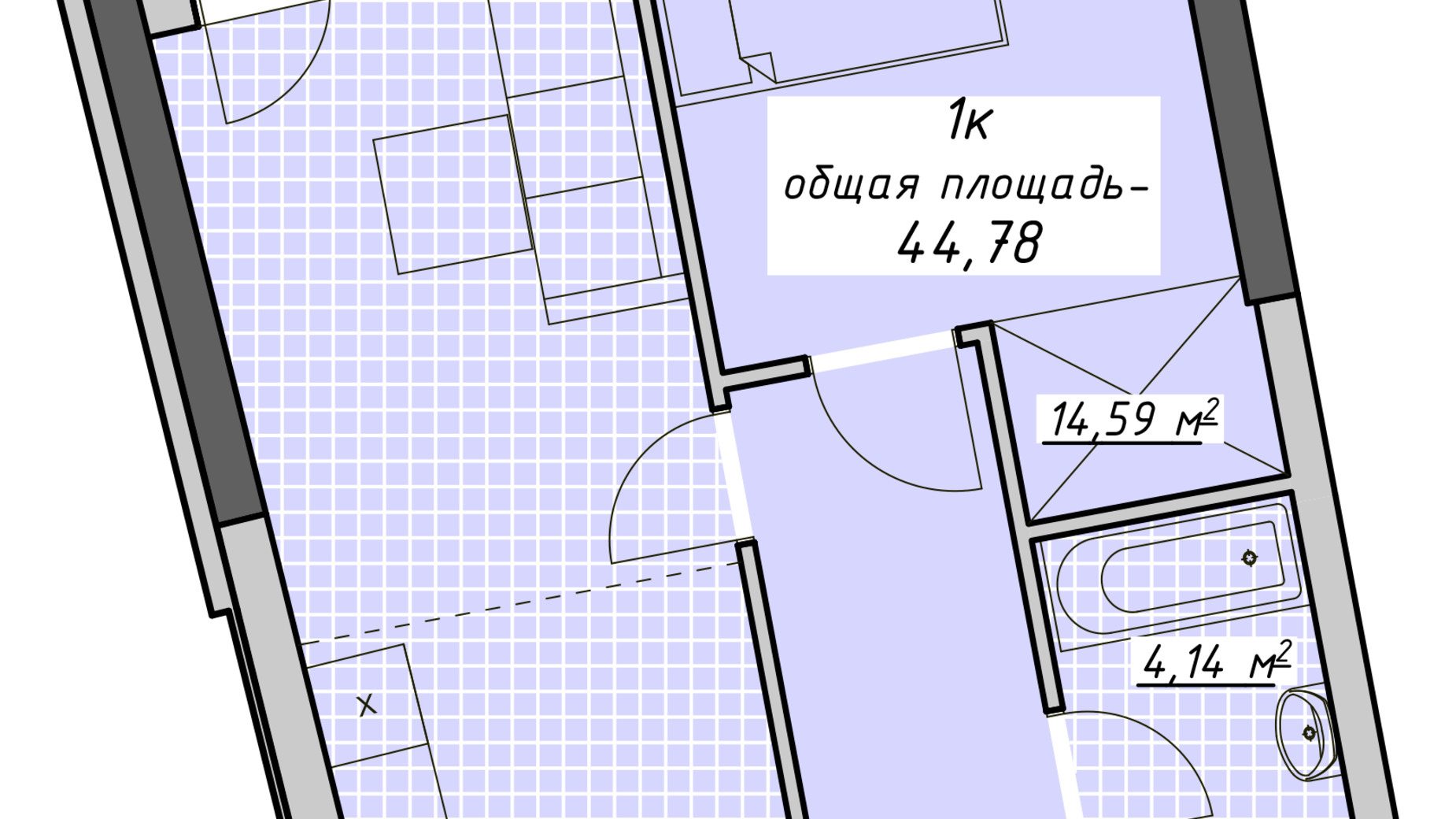 Планування 1-кімнатної квартири в ЖК Атмосфера 44.78 м², фото 449619