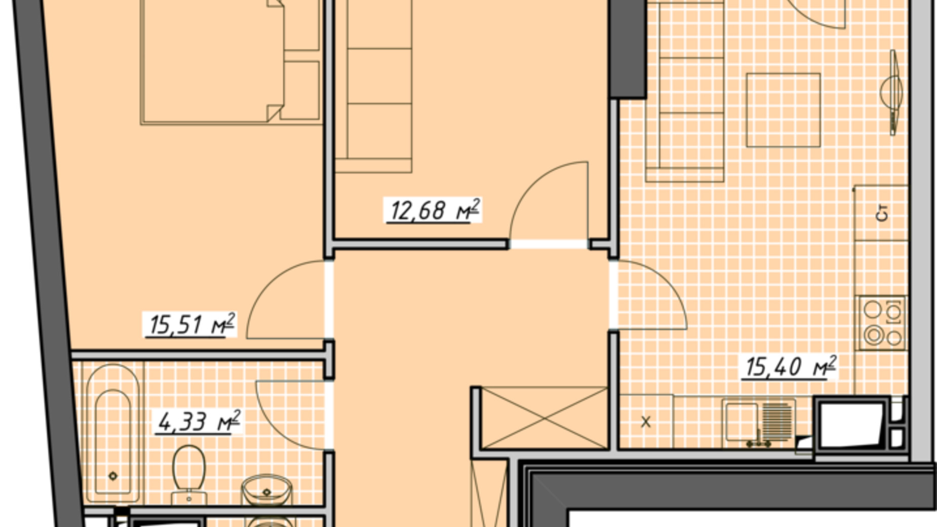 Планировка 2-комнатной квартиры в ЖК Атмосфера 63.24 м², фото 450613