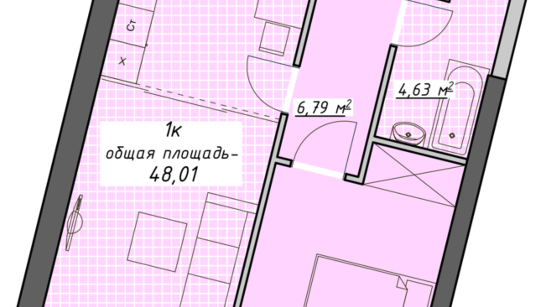 Планировка 1-комнатной квартиры в ЖК Атмосфера 29.91 м², фото 450617