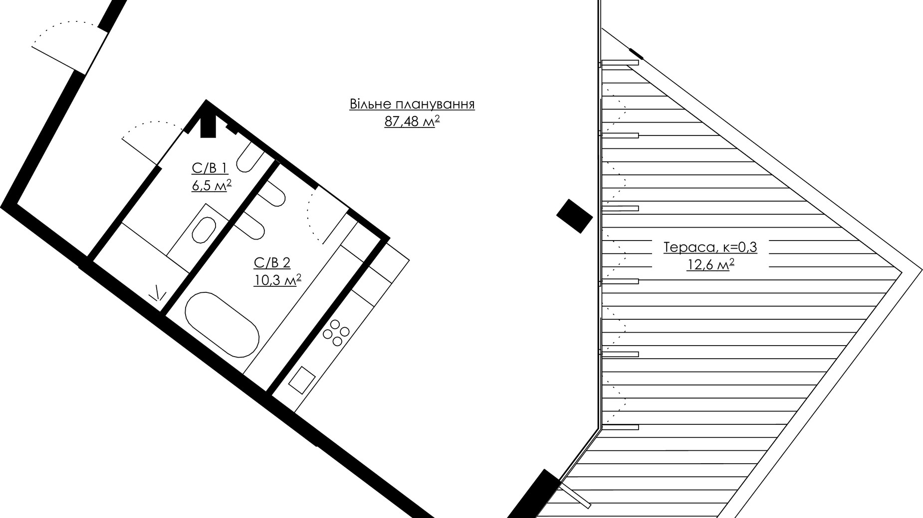 Планировка 3-комнатной квартиры в ЖК Andriyivsky City Space 116.88 м², фото 450864