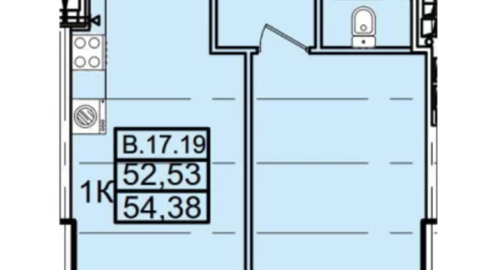 Планировка 1-комнатной квартиры в ЖК Родос 54.16 м², фото 450898