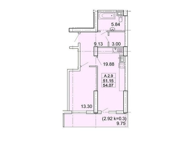 ЖК Акрополь: планування 1-кімнатної квартири 53.3 м²