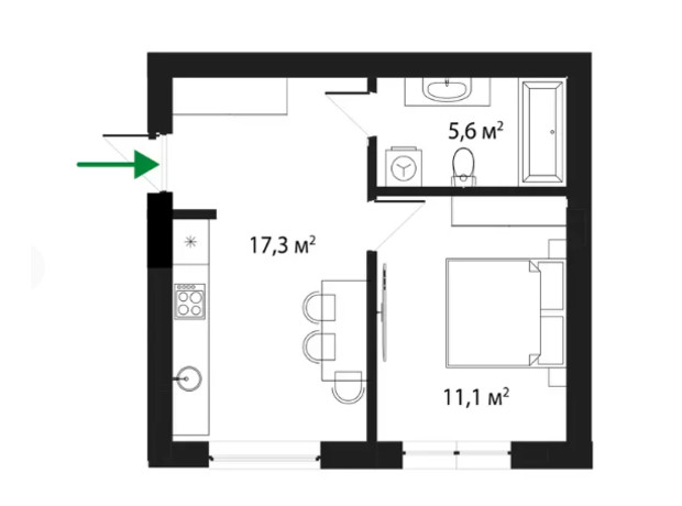 ЖК Grand Hills: планировка 1-комнатной квартиры 36 м²