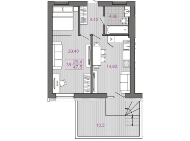 ЖК Семейная Крепость. Гордость: планировка 1-комнатной квартиры 44.3 м²