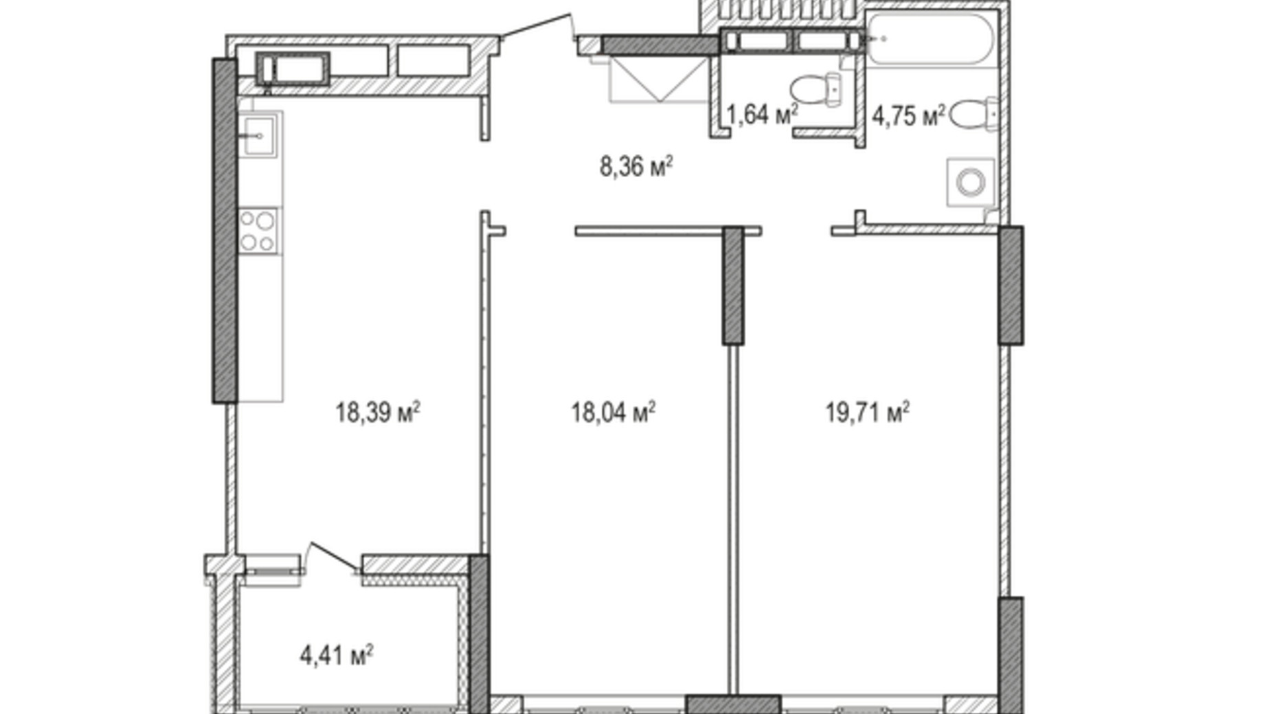 Планування 2-кімнатної квартири в ЖК Krona Park 2 76.45 м², фото 450990