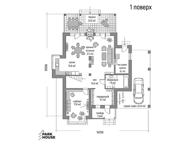 КМ Парк Хаус: планування 3-кімнатної квартири 230 м²