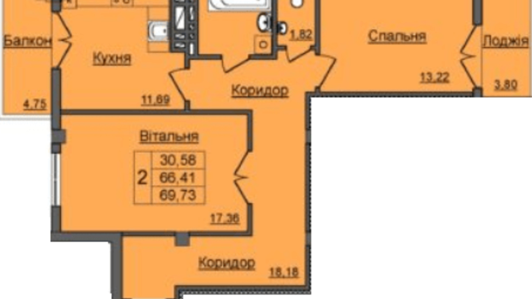 Планування 2-кімнатної квартири в ЖК Хмельницький 71.9 м², фото 451362