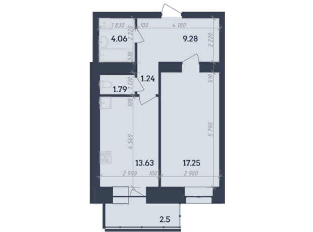 ЖК Династія: планування 1-кімнатної квартири 49.75 м²
