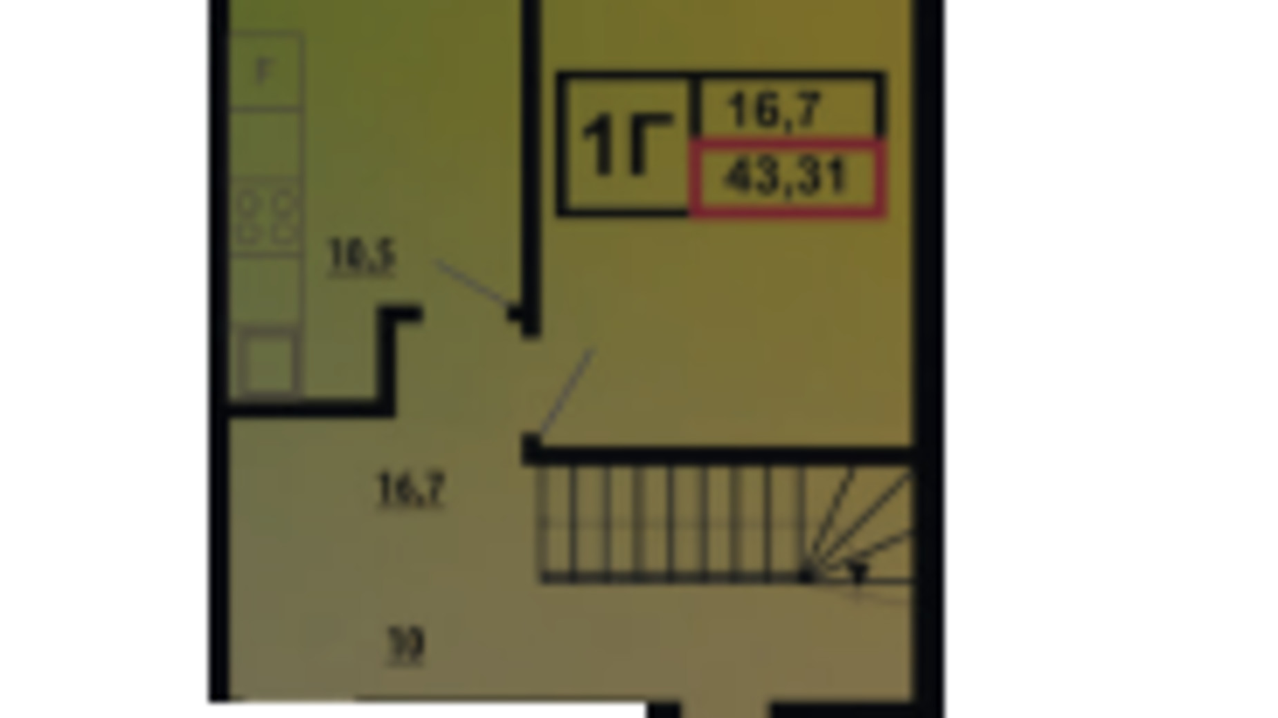 Планування 1-кімнатної квартири в ЖК ЛесSky 43.31 м², фото 453176