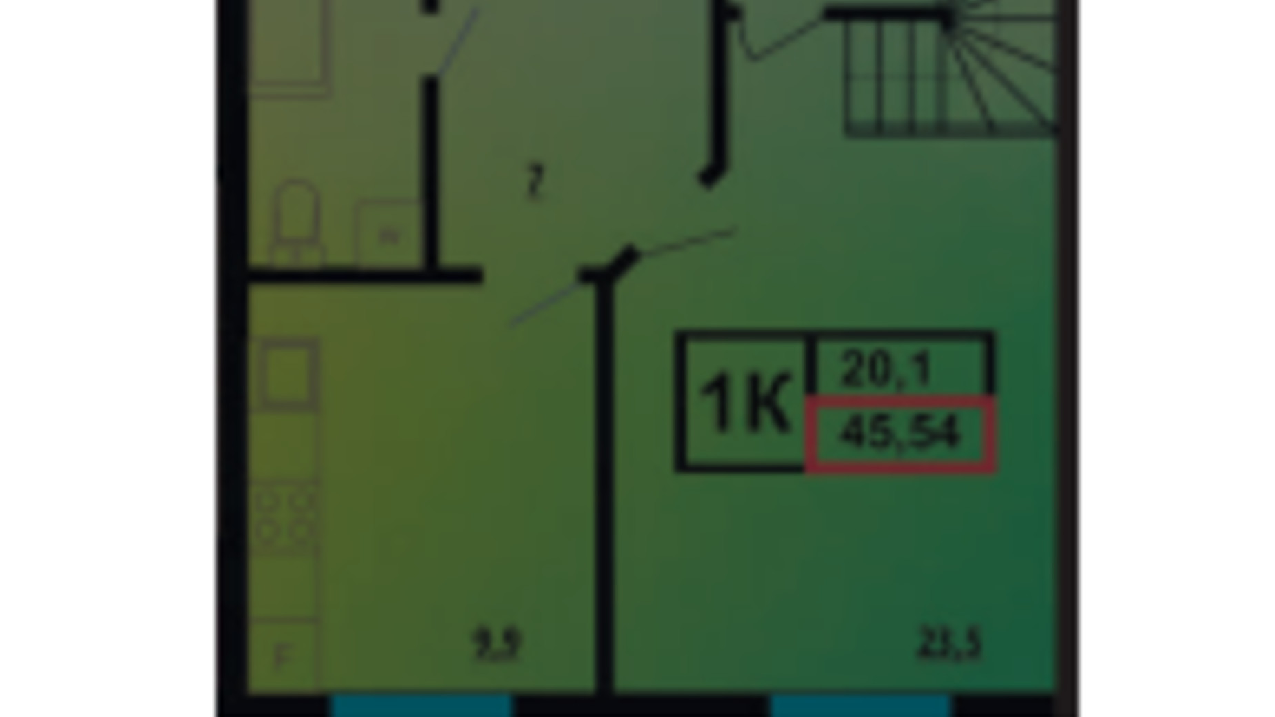 Планування 1-кімнатної квартири в ЖК ЛесSky 45.54 м², фото 453178