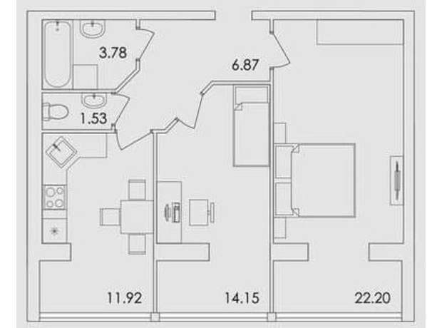 ЖК Green Village: планування 2-кімнатної квартири 60.45 м²