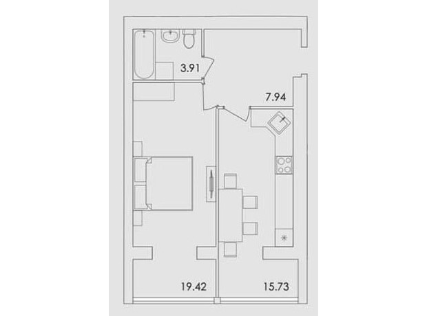 ЖК Green Village: планировка 1-комнатной квартиры 47 м²