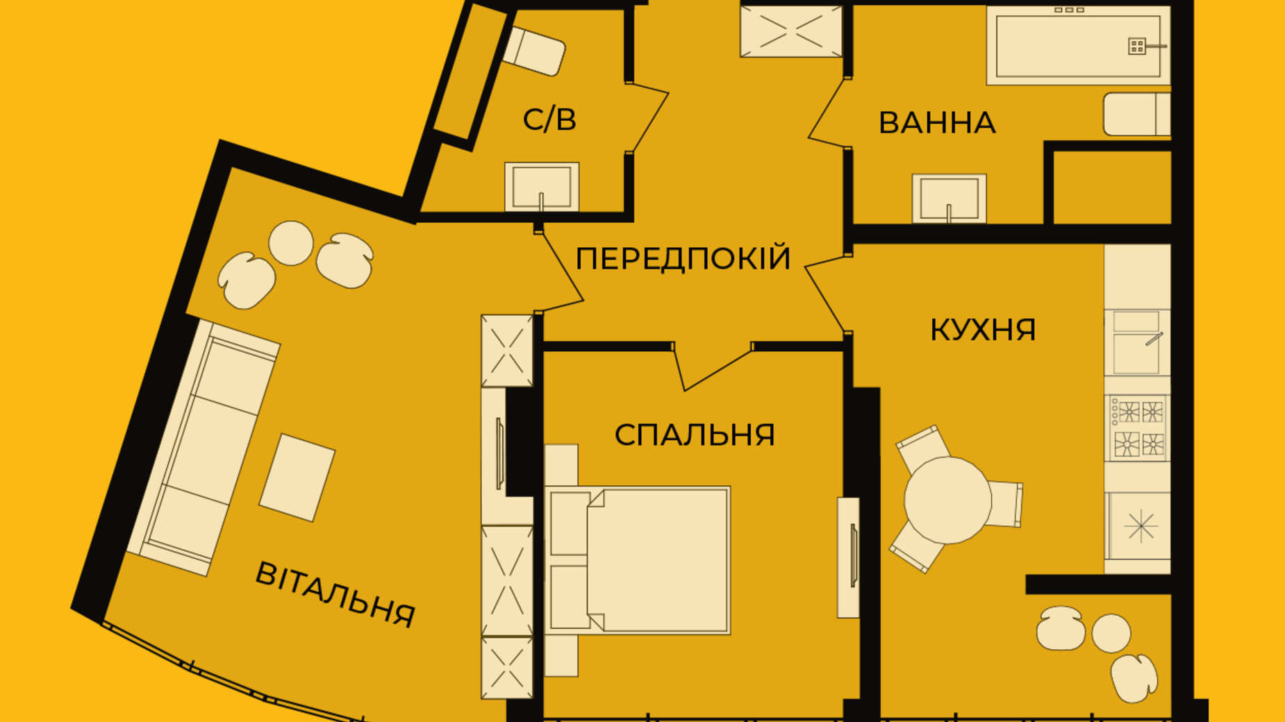 Планування 2-кімнатної квартири в ЖК Lystopad 73.94 м², фото 453636