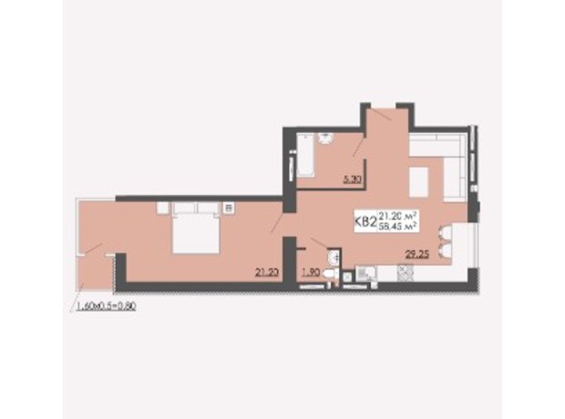 ЖК Родинна казка: планировка 1-комнатной квартиры 58.45 м²