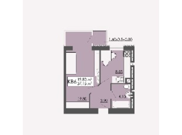 ЖК Родинна казка: планировка 1-комнатной квартиры 37.15 м²