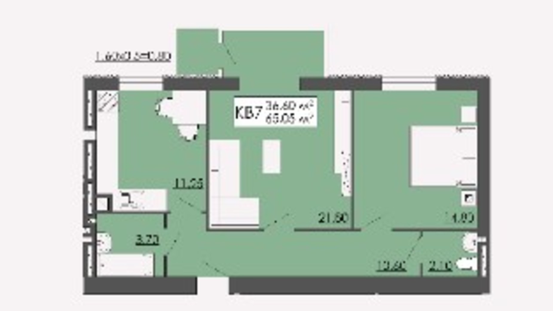 Планування 2-кімнатної квартири в ЖК Родинна казка 65.05 м², фото 454277