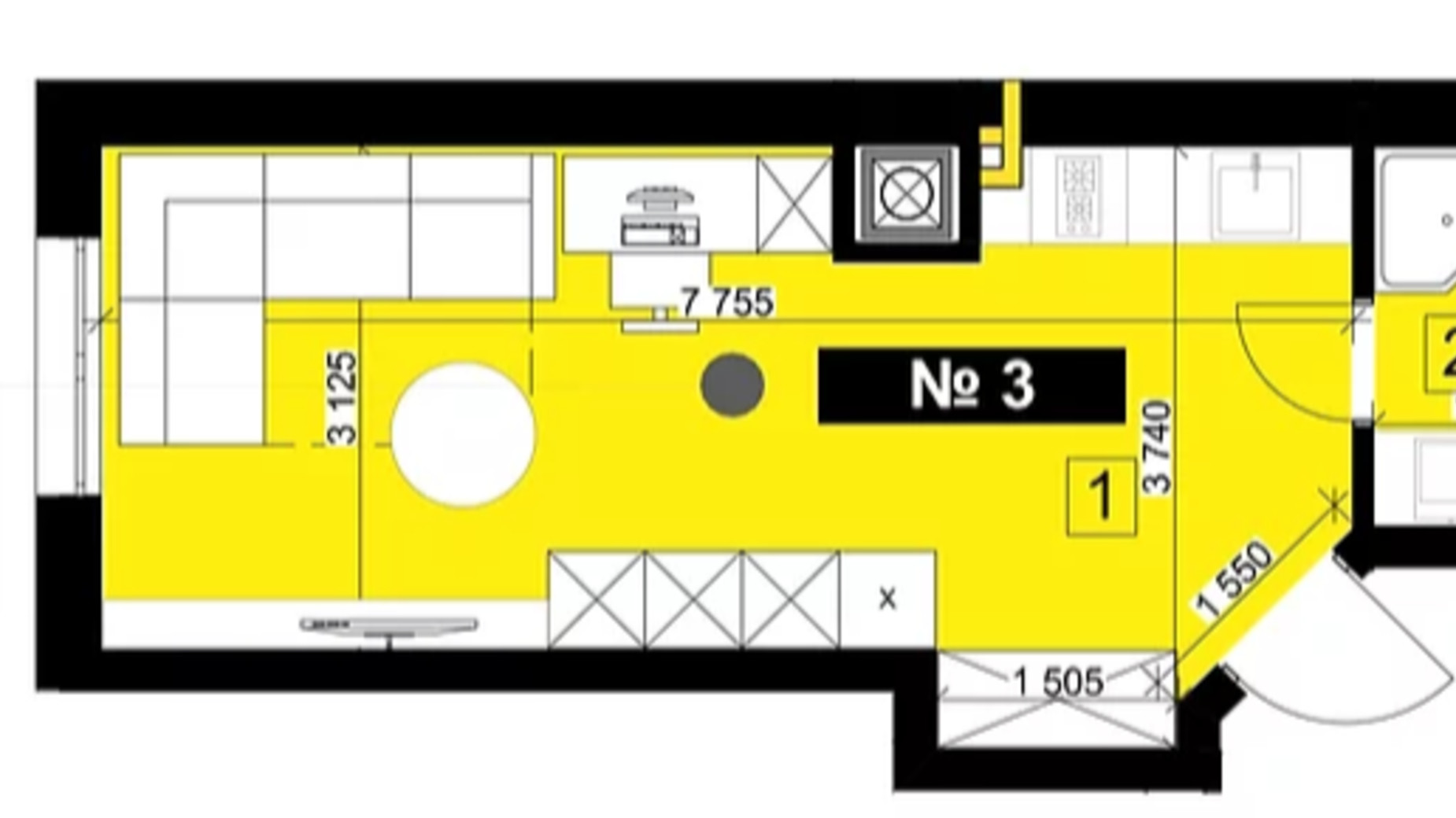 Планування смарт квартири в ЖК Парус Riverside 27.48 м², фото 454438