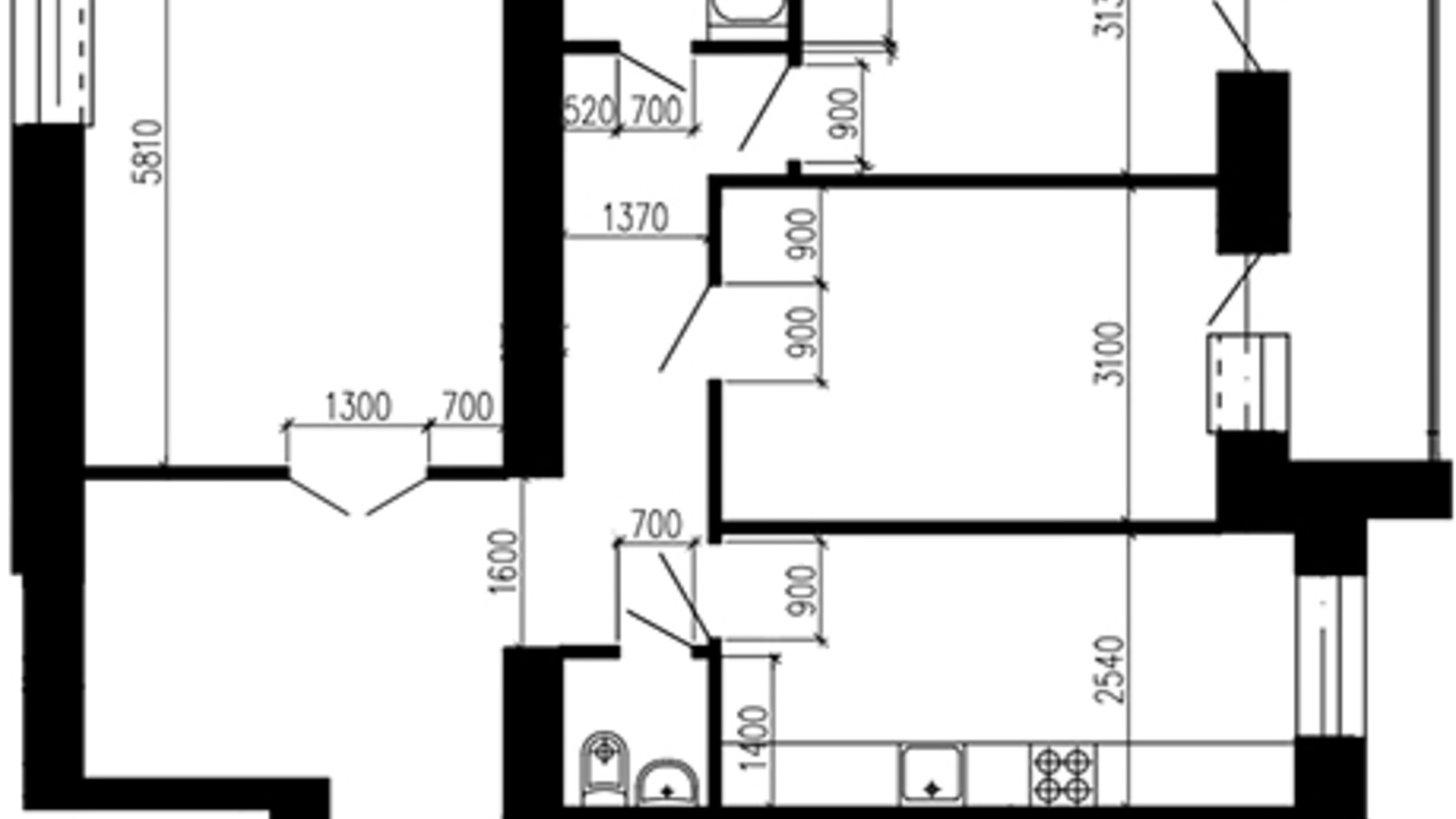 Планировка 3-комнатной квартиры в ЖК Острозький 97.2 м², фото 454474
