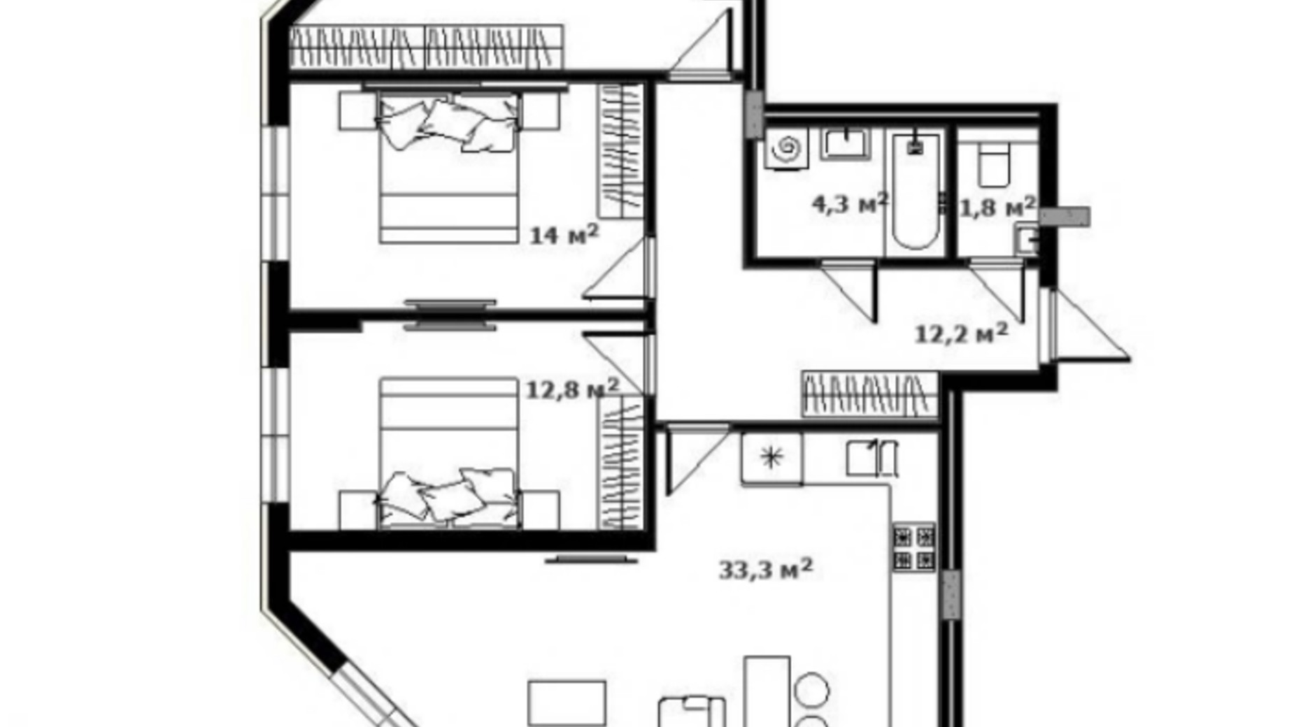 Планировка 3-комнатной квартиры в ЖК Green Land 100 м², фото 454477