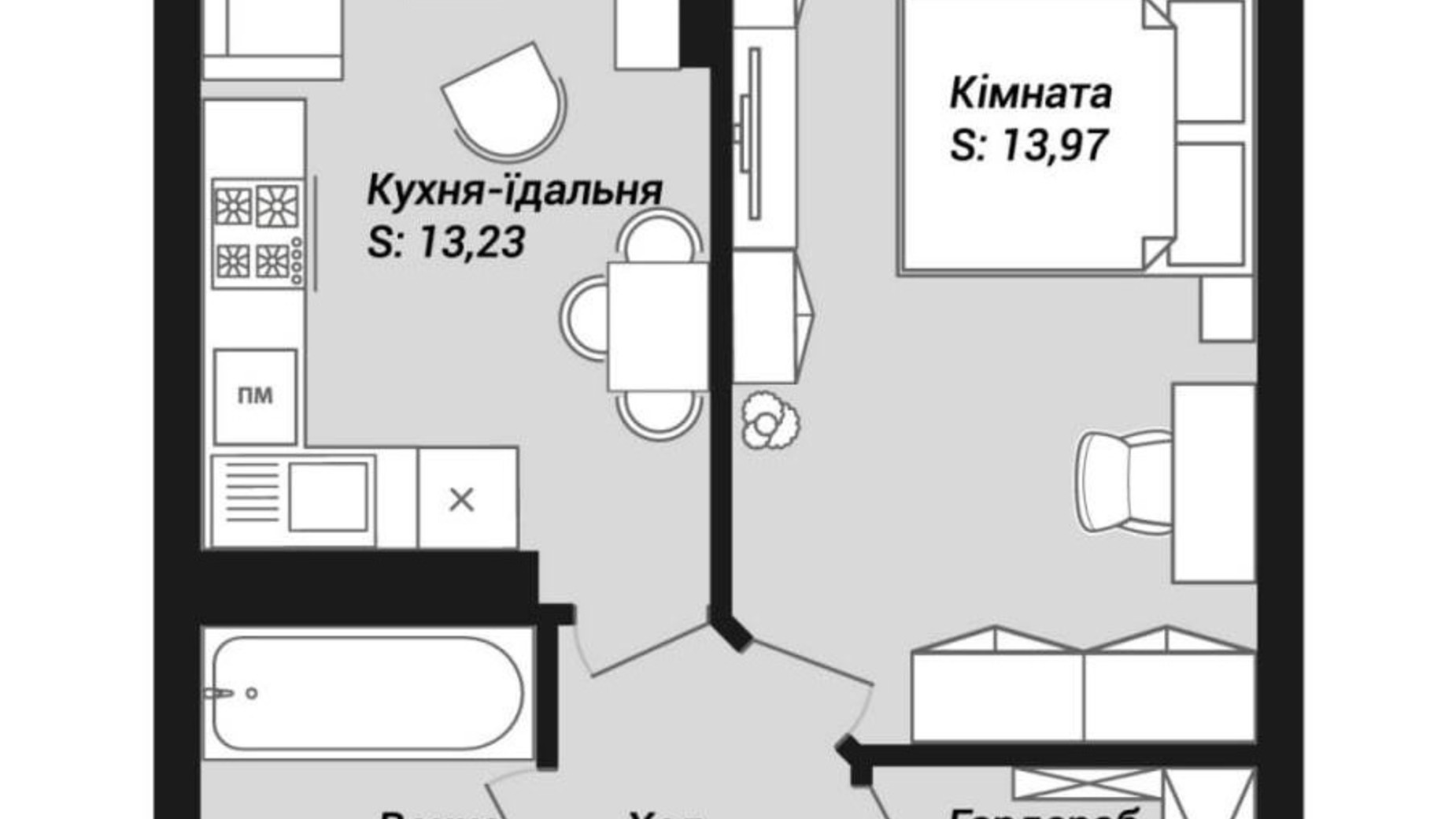 Планування 1-кімнатної квартири в ЖК Sweet Perlyna 36.28 м², фото 454908