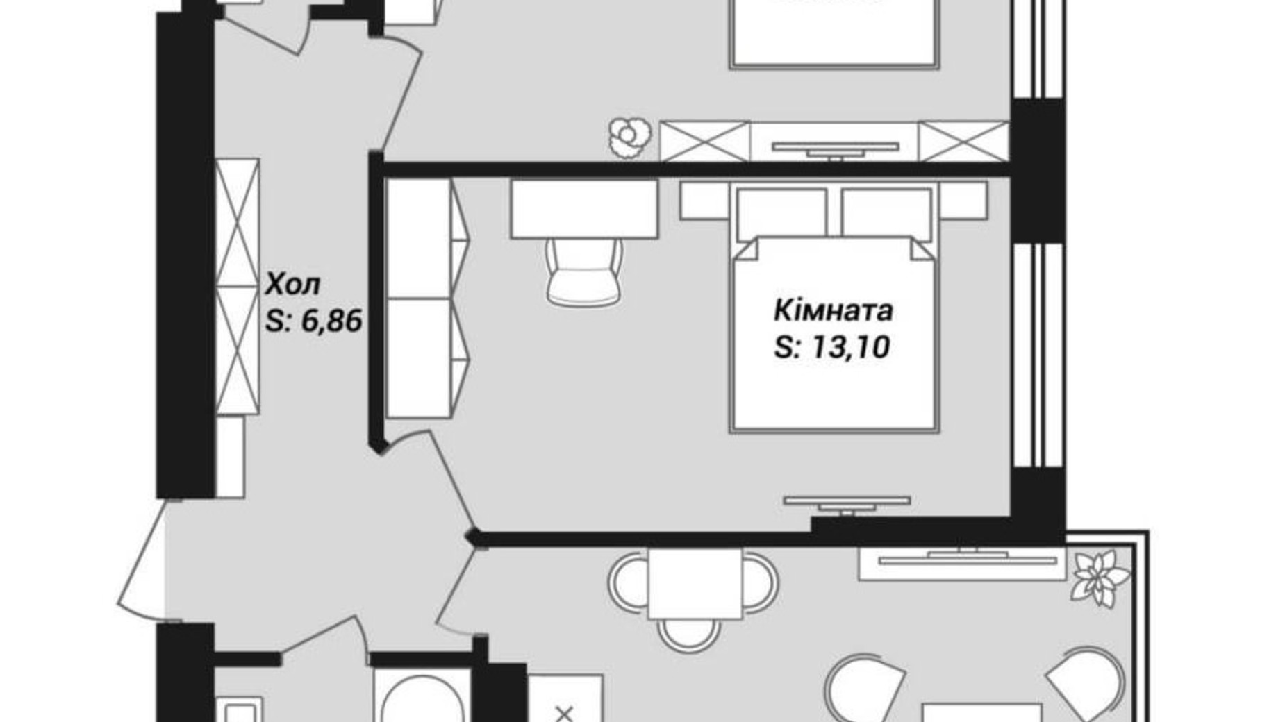 Планування 2-кімнатної квартири в ЖК Sweet Perlyna 51.72 м², фото 454909