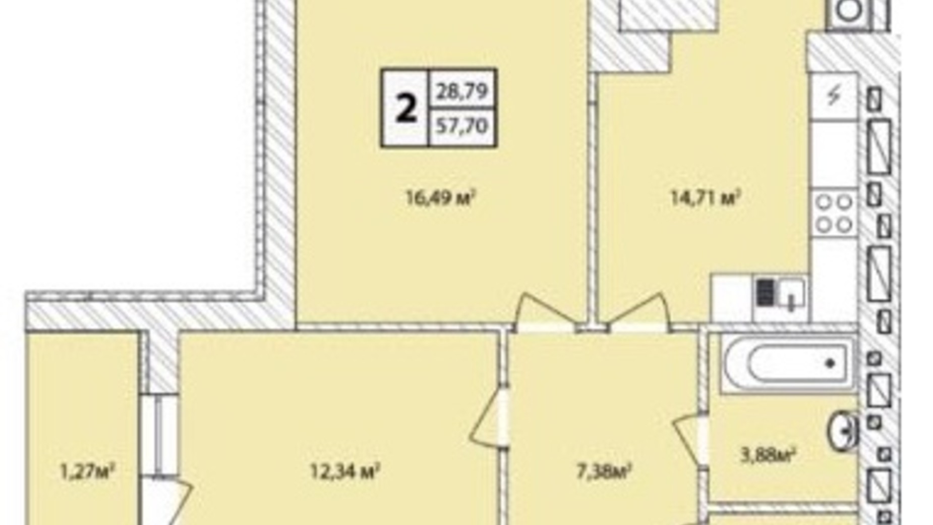Планування 2-кімнатної квартири в ЖК Прага Gold 58 м², фото 455023