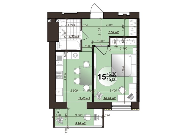 ЖК Добробуд: планировка 1-комнатной квартиры 45.8 м² ЖК Добробуд: планировка 1-комнатной квартиры 45.8 м²