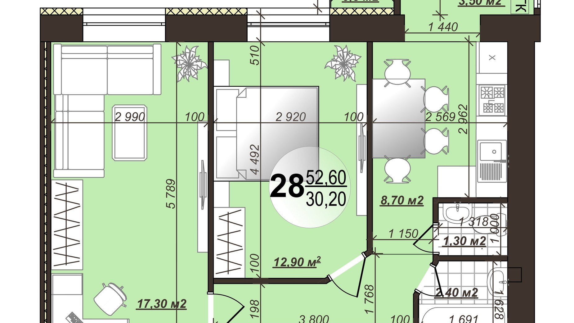 Планировка 2-комнатной квартиры в ЖК Добробуд 52.6 м², фото 455143