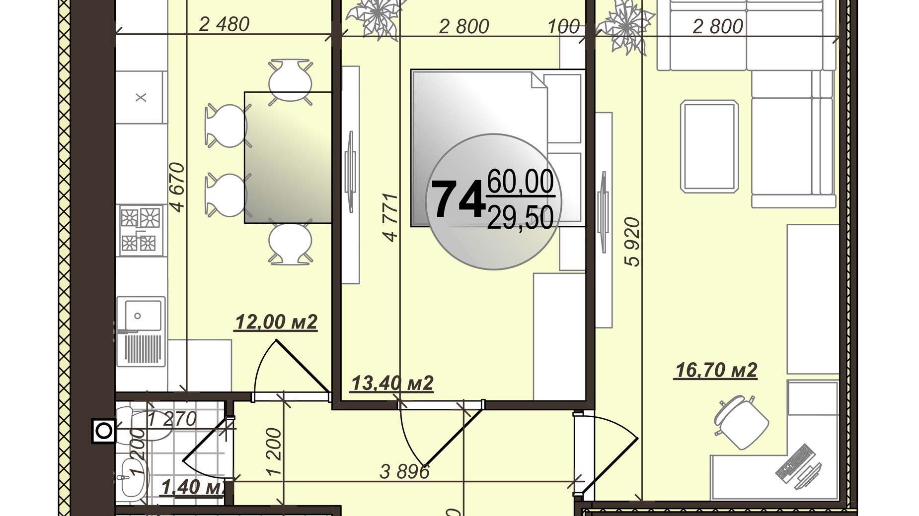 Планировка 2-комнатной квартиры в ЖК Добробуд 61.2 м², фото 455144