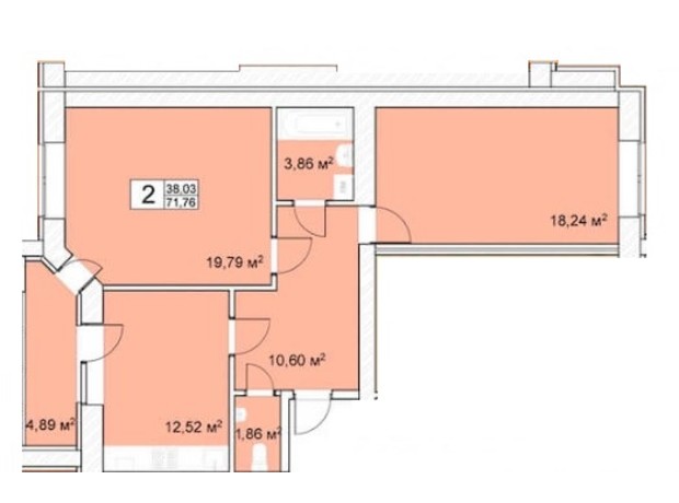 ЖК Прага: планировка 2-комнатной квартиры 72 м²