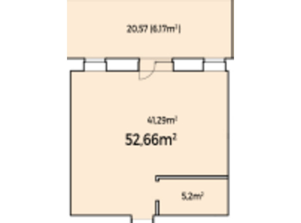 ЖК StyleUP: свободная планировка квартиры 52.66 м²