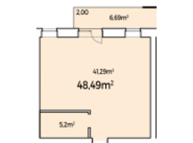 ЖК StyleUP: свободная планировка квартиры 48.49 м²