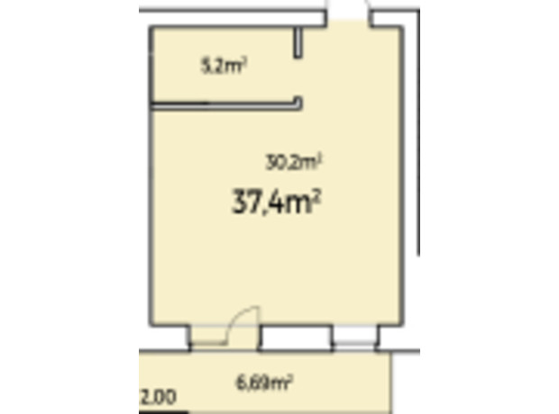 ЖК StyleUP: свободная планировка квартиры 37.4 м²