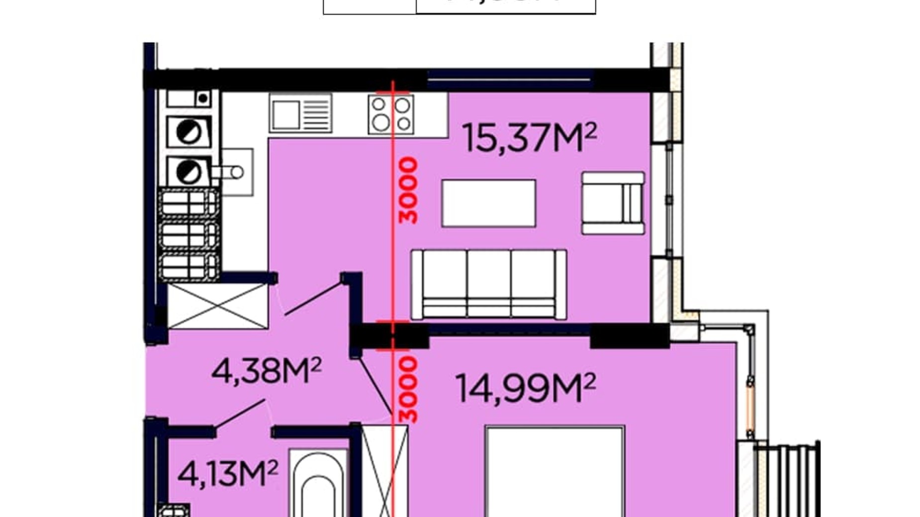 Планування 1-кімнатної квартири в ЖК Щасливий 38.87 м², фото 455413