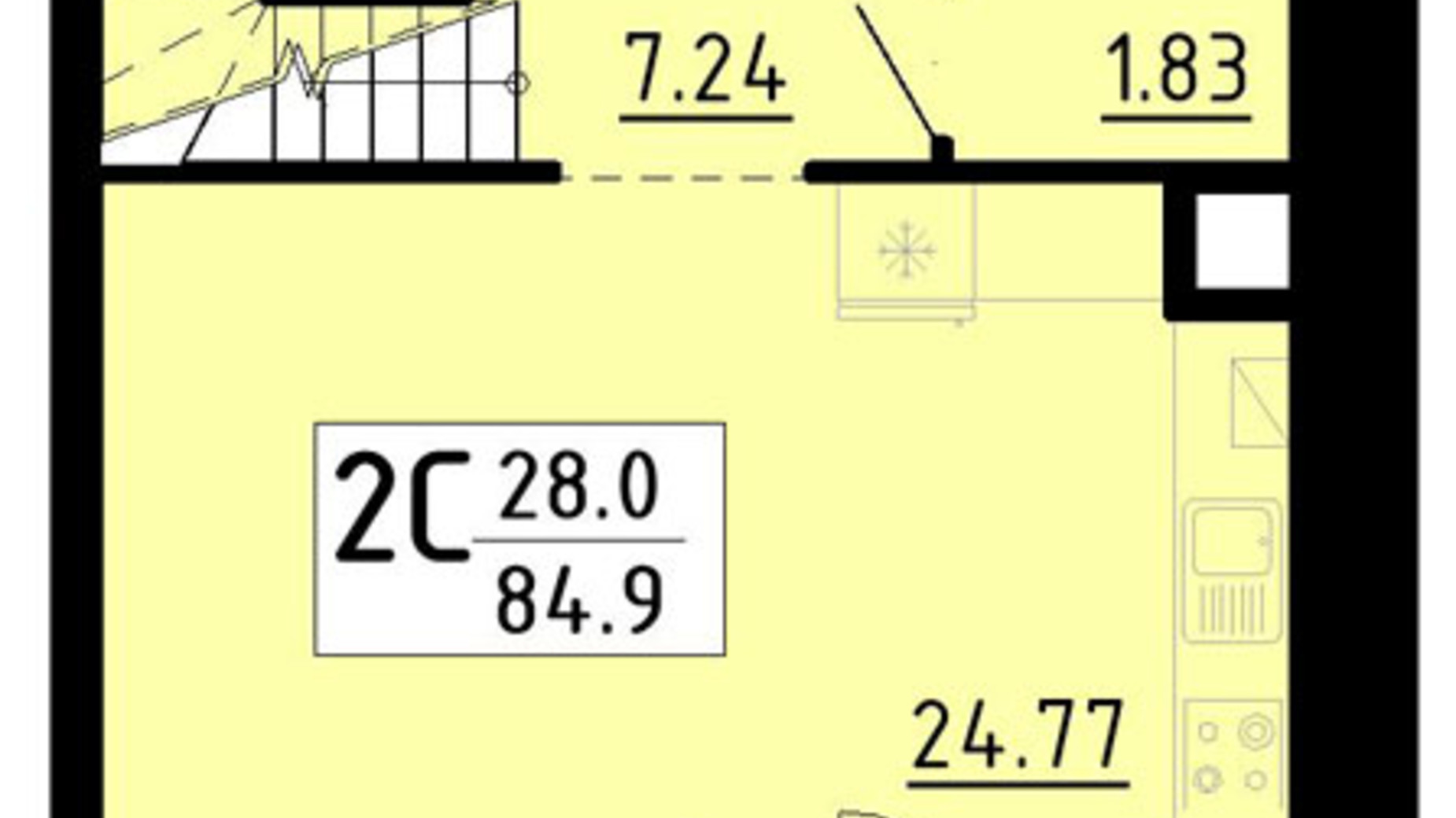 Планировка много­уровневой квартиры в ЖК Кольоровий 84.9 м², фото 456209