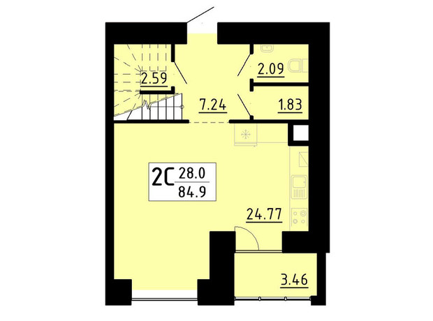 ЖК Кольоровий: планировка 2-комнатной квартиры 84.9 м²