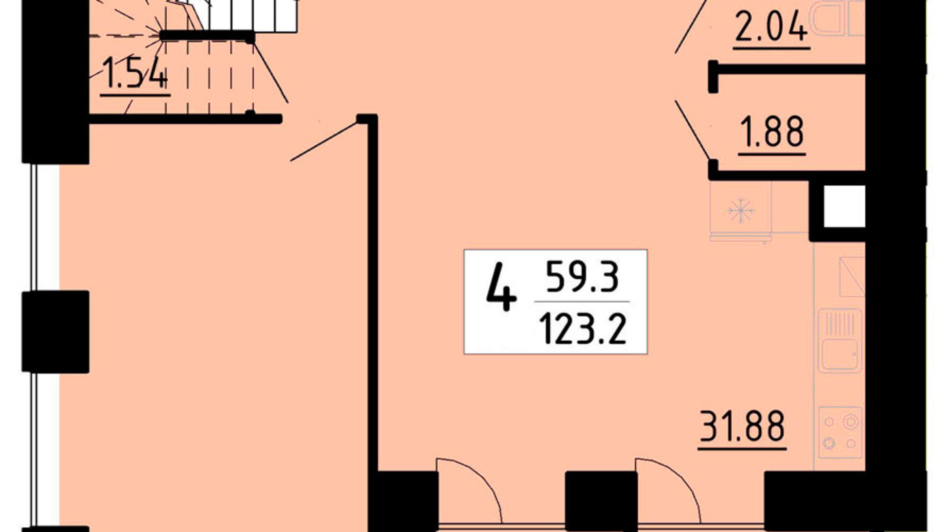 Планировка много­уровневой квартиры в ЖК Кольоровий 123.2 м², фото 456211