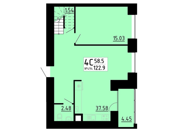 ЖК Кольоровий: планировка 4-комнатной квартиры 122.9 м²