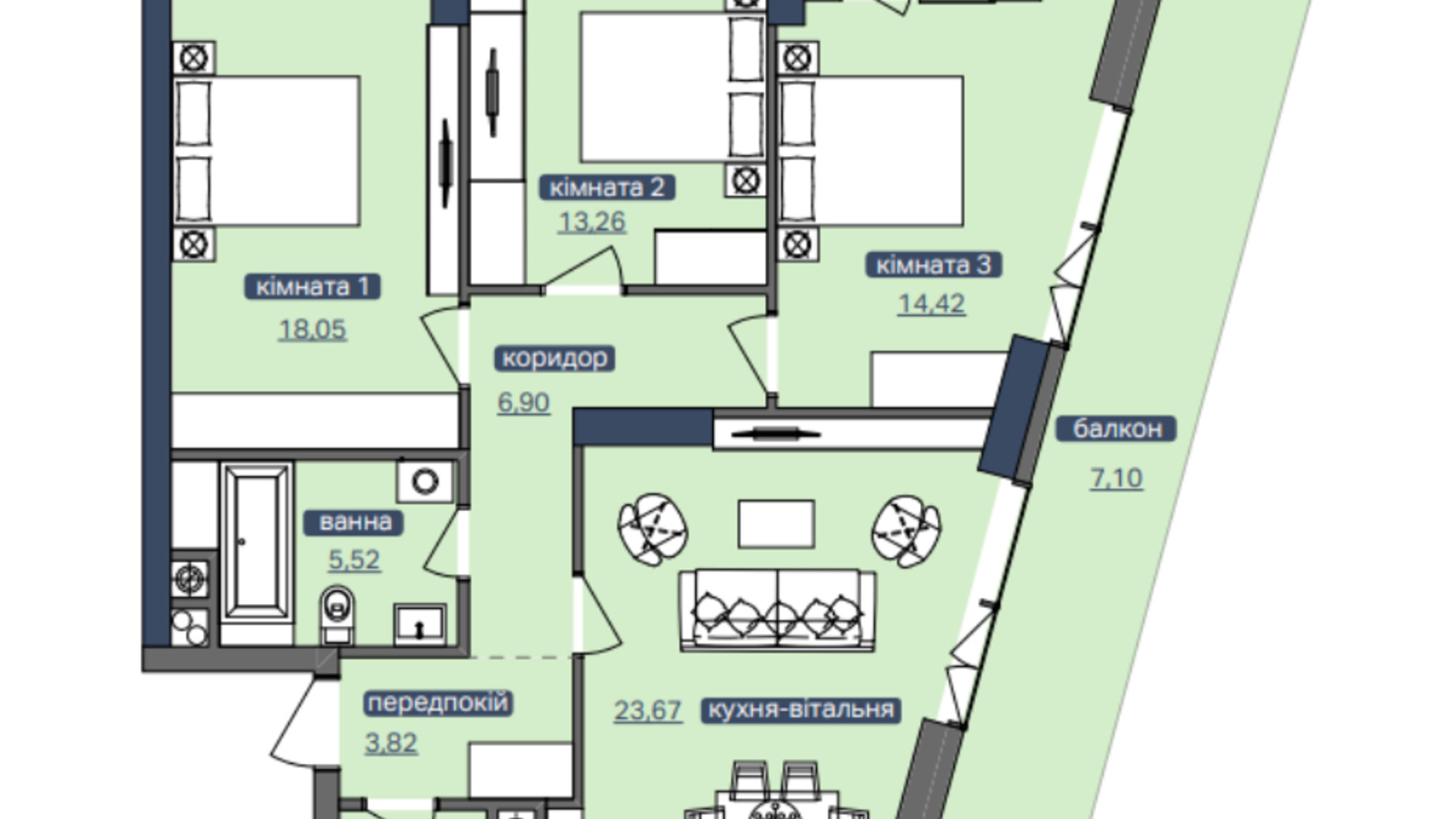 Планування 3-кімнатної квартири в ЖК Метрополіс 97.58 м², фото 457847