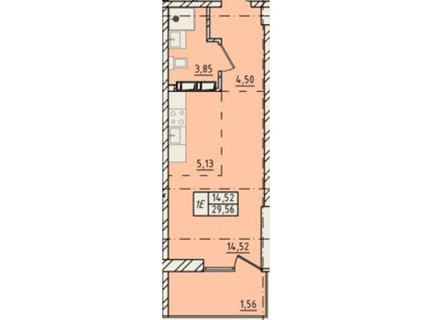 ЖК Сіті Парк: планування 1-кімнатної квартири 29.56 м²