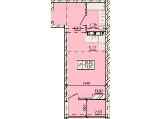 ЖК Сити Парк: планировка 1-комнатной квартиры 31.87 м²